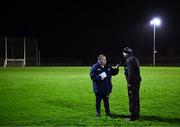3 January 2024; Offaly manager Declan Kelly speaks to Tomás Moore of Clubber after his side's victory in the Dioralyte O'Byrne Cup Round 1 match between Laois and Offaly at Stradbally GAA Grounds in Stradbally, Laois. Photo by Harry Murphy/Sportsfile