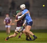 4 January 2024; David Williams of Westmeath in action against Eddie Moran of Dublin during the Dioralyte Walsh Cup Round 1 match between Dublin and Westmeath at Parnell Park in Dublin. Photo by Sam Barnes/Sportsfile