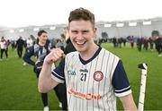 4 January 2024; Conor Lynch of New York celebrates after his side's victory in the Connacht Hurling League semi-final match between Galway and New York at University of Galway Connacht GAA AirDome in Bekan, Mayo. Photo by Tyler Miller/Sportsfile
