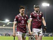 4 January 2024; Westmeath players Mark Cunningham, left, and Eoin Daly leave the field dejected after their side's defeat in the Dioralyte Walsh Cup Round 1 match between Dublin and Westmeath at Parnell Park in Dublin. Photo by Sam Barnes/Sportsfile