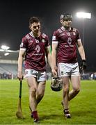 4 January 2024; Westmeath players Mark Cunningham, left, and Eoin Daly leave the field dejected after their side's defeat in the Dioralyte Walsh Cup Round 1 match between Dublin and Westmeath at Parnell Park in Dublin. Photo by Sam Barnes/Sportsfile
