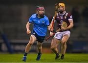 4 January 2024; Diarmaid Ó Dúlaing of Dublin in action against Niall Mitchell of Westmeath during the Dioralyte Walsh Cup Round 1 match between Dublin and Westmeath at Parnell Park in Dublin. Photo by Sam Barnes/Sportsfile