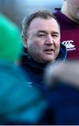 5 January 2024; Ireland head coach Richie Murphy speaks to his players after the Challenge Match between Ireland U20s and Leinster Development at Energia Park in Dublin. Photo by Harry Murphy/Sportsfile