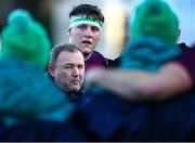 5 January 2024; Ireland head coach Richie Murphy speaks to his players after the Challenge Match between Ireland U20s and Leinster Development at Energia Park in Dublin. Photo by Harry Murphy/Sportsfile