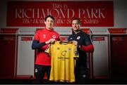 5 January 2024; St Patrick's Athletic new signing Marcelo Pitaluga, left, on loan from Liverpool FC, with St Patrick's Athletic manager Jon Daly, at his unveiling at Richmond Park in Dublin. Photo by Seb Daly/Sportsfile