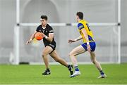 5 January 2024; Patrick O'Connor of Sligo in action against Jack Duggan of Roscommon during the Connacht FBD League quarter-final match between Sligo and Roscommon at University of Galway Connacht GAA AirDome in Bekan, Mayo. Photo by Piaras Ó Mídheach/Sportsfile