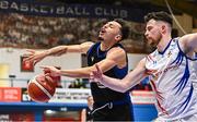 5 January 2024; James Beckham of UCC Demons in action against Jordan Blount of Neptune during the Basketball Ireland Pat Duffy National Cup semi-final match between Energywise Ireland Neptune and UCC Demons at Neptune Stadium in Cork.  Photo by Eóin Noonan/Sportsfile