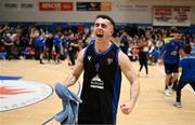5 January 2024; James Hannigan of UCC Demons celebrates after the Basketball Ireland Pat Duffy National Cup semi-final match between Energywise Ireland Neptune and UCC Demons at Neptune Stadium in Cork.  Photo by Eóin Noonan/Sportsfile