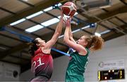 6 January 2024; Sorcha Tiernan of Liffey Celtics in action against Shannon Brady of Fr Mathews during the Basketball Ireland Pat Paudie O'Connor Cup semi-final match between FloMAX Liffey Celtics and Catalyst Fr. Mathews at Neptune Stadium in Cork. Photo by Eóin Noonan/Sportsfile