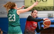 6 January 2024; Niamh Dwyer of Fr Mathews in action against Sorcha Tiernan of Liffey Celtics during the Basketball Ireland Pat Paudie O'Connor Cup semi-final match between FloMAX Liffey Celtics and Catalyst Fr. Mathews at Neptune Stadium in Cork. Photo by Eóin Noonan/Sportsfile