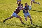 6 January 2024; Jayson Matthews of Longford in action against Ciaran Nolan of Westmeath during the Dioralyte O'Byrne Cup quarter-final match between Longford and Westmeath at Glennon Brothers Pearse Park in Longford. Photo by Ben McShane/Sportsfile