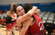 6 January 2024; Grainne Dwyer of Fr Mathews, left, with teammate Shannon Brady after the Basketball Ireland Pat Paudie O'Connor Cup semi-final match between FloMAX Liffey Celtics and Catalyst Fr. Mathews at Neptune Stadium in Cork. Photo by Eóin Noonan/Sportsfile