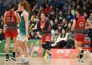 6 January 2024; Niamh Dwyer of Fr Mathews celebrates after the Basketball Ireland Pat Paudie O'Connor Cup semi-final match between FloMAX Liffey Celtics and Catalyst Fr. Mathews at Neptune Stadium in Cork. Photo by Eóin Noonan/Sportsfile