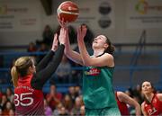 6 January 2024; Rachel Huijsdens of Liffey Celtics in action against Niamh Dwyer of Fr Mathews during the Basketball Ireland Pat Paudie O'Connor Cup semi-final match between FloMAX Liffey Celtics and Catalyst Fr. Mathews at Neptune Stadium in Cork. Photo by Eóin Noonan/Sportsfile