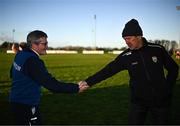 6 January 2024; Limerick manager Jimmy Lee and Kerry manager Jack O'Connor shake hands after the McGrath Cup Group A match between Limerick and Kerry at Mick Neville Park in Rathkeale, Limerick. Photo by Harry Murphy/Sportsfile