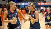 6 January 2024; Kelly Sexton of Brunell, right, celebrates with Katie Walshe after the Basketball Ireland Pat Paudie O'Connor Cup semi-final match between Pyrobel Killester and Gurranabraher Credit Union Brunell at Neptune Stadium in Cork. Photo by Eóin Noonan/Sportsfile