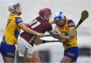 6 January 2024; Dara Newill of Galway and Jack Dowling of Roscommon, right, tussle as Thomas Fleming of Roscommon attempts to intervene during the Connacht Hurling League Shield final match between Roscommon and Galway at University of Galway Connacht GAA AirDome in Bekan, Mayo. Photo by Tyler Miller/Sportsfile