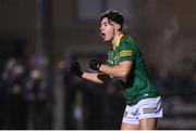6 January 2024; Aaron Lynch of Meath celebrates after scoring his side's first goal during the Dioralyte O'Byrne Cup quarter-final match between Meath and Louth at Donaghmore Ashbourne GAA Club in Ashbourne, Meath. Photo by Seb Daly/Sportsfile