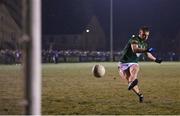 6 January 2024; Mathew Costello of Meath scores his side's second goal from a penalty during the Dioralyte O'Byrne Cup quarter-final match between Meath and Louth at Donaghmore Ashbourne GAA Club in Ashbourne, Meath. Photo by Seb Daly/Sportsfile