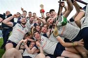 6 January 2024; New York players celebrate after their side's victory in the Connacht Hurling League Cup final match between New York and Mayo at University of Galway Connacht GAA AirDome in Bekan, Mayo. Photo by Tyler Miller/Sportsfile