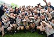 6 January 2024; The New York team celebrate with the cup after the Connacht Hurling League Cup final match between New York and Mayo at University of Galway Connacht GAA AirDome in Bekan, Mayo. Photo by Tyler Miller/Sportsfile