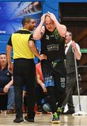 6 January 2024; Kieran Donaghy of Tralee Warriors reacts during the Basketball Ireland Pat Duffy National Cup semi-final match between Garvey’s Tralee Warriors and Irish Guide Dogs Ballincollig at Neptune Stadium in Cork. Photo by Eóin Noonan/Sportsfile