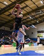 6 January 2024; Eoin Quigley of Tralee Warriors in action against Keelan Cairns of Ballincollig during the Basketball Ireland Pat Duffy National Cup semi-final match between Garvey’s Tralee Warriors and Irish Guide Dogs Ballincollig at Neptune Stadium in Cork. Photo by Eóin Noonan/Sportsfile