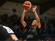 6 January 2024; Ryan Leonard of Tralee Warriors during the Basketball Ireland Pat Duffy National Cup semi-final match between Garvey’s Tralee Warriors and Irish Guide Dogs Ballincollig at Neptune Stadium in Cork. Photo by Eóin Noonan/Sportsfile