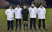 6 January 2024; Referee Ian Howley and his umpires before the Dioralyte O'Byrne Cup quarter-final match between Meath and Louth at Donaghmore Ashbourne GAA Club in Ashbourne, Meath. Photo by Seb Daly/Sportsfile