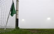 7 January 2024; A general view of an umpires green flag in heavy fog before the Dioralyte Walsh Cup Round 2 match between Carlow and Kilkenny at Netwatch Cullen Park in Carlow. Photo by Sam Barnes/Sportsfile