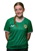 21 August 2023; Michaela Hand poses for a portrait during a Republic of Ireland Women U16's squad portrait session at the Hilton Hotel, Malahide Road in Dublin. Photo by Ben McShane/Sportsfile