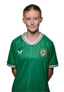 21 August 2023; Kya McKenna poses for a portrait during a Republic of Ireland Women U16's squad portrait session at the Hilton Hotel, Malahide Road in Dublin. Photo by Ben McShane/Sportsfile