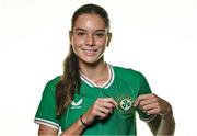 21 August 2023; Mary Hartofilis poses for a portrait during a Republic of Ireland Women U16's squad portrait session at the Hilton Hotel, Malahide Road in Dublin. Photo by Ben McShane/Sportsfile