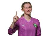 21 August 2023; Goalkeeper Laura Fanning poses for a portrait during a Republic of Ireland Women U16's squad portrait session at the Hilton Hotel, Malahide Road in Dublin. Photo by Ben McShane/Sportsfile