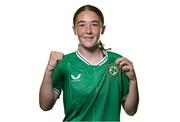 21 August 2023; Sarah McCaffrey poses for a portrait during a Republic of Ireland Women U16's squad portrait session at the Hilton Hotel, Malahide Road in Dublin. Photo by Ben McShane/Sportsfile