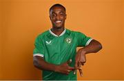 4 September 2023; Aidomo Emakhu poses for a portrait during a Republic of Ireland U21's squad portrait session at the Carlton Hotel in Blanchardstown, Dublin. Photo by Stephen McCarthy/Sportsfile