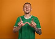 4 September 2023; Sam Curtis poses for a portrait during a Republic of Ireland U21's squad portrait session at the Carlton Hotel in Blanchardstown, Dublin. Photo by Stephen McCarthy/Sportsfile