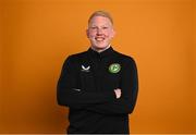4 September 2023; Sports scientist Adam Fox poses for a portrait during a Republic of Ireland U21's squad portrait session at the Carlton Hotel in Blanchardstown, Dublin. Photo by Stephen McCarthy/Sportsfile