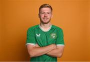 4 September 2023; Ed McJannet poses for a portrait during a Republic of Ireland U21's squad portrait session at the Carlton Hotel in Blanchardstown, Dublin. Photo by Stephen McCarthy/Sportsfile