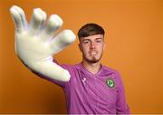 4 September 2023; Goalkeeper Josh Keeley poses for a portrait during a Republic of Ireland U21's squad portrait session at the Carlton Hotel in Blanchardstown, Dublin. Photo by Stephen McCarthy/Sportsfile