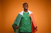 4 September 2023; Aidomo Emakhu poses for a portrait during a Republic of Ireland U21's squad portrait session at the Carlton Hotel in Blanchardstown, Dublin. Photo by Stephen McCarthy/Sportsfile