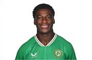 4 September 2023; James Abankwah poses for a portrait during a Republic of Ireland U21's squad portrait session at the Carlton Hotel in Blanchardstown, Dublin. Photo by Tyler Miller/Sportsfile