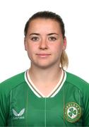 19 September 2023; Emily Whelan poses for a portrait during a Republic of Ireland women portrait session at Castleknock Hotel in Dublin. Photo by Stephen McCarthy/Sportsfile