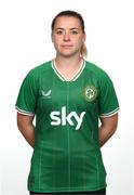 19 September 2023; Emily Whelan poses for a portrait during a Republic of Ireland women portrait session at Castleknock Hotel in Dublin. Photo by Stephen McCarthy/Sportsfile