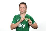 19 September 2023; Emily Whelan poses for a portrait during a Republic of Ireland women portrait session at Castleknock Hotel in Dublin. Photo by Stephen McCarthy/Sportsfile