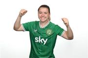 19 September 2023; Emily Whelan poses for a portrait during a Republic of Ireland women portrait session at Castleknock Hotel in Dublin. Photo by Stephen McCarthy/Sportsfile