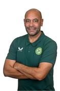 27 September 2023; Head coach Paul Osam during Republic of Ireland U16 portrait session at the Pillo Hotel in Ashbourne, Meath. Photo by Seb Daly/Sportsfile