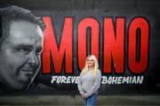 6 November 2023; Elayne Monaghan, wife of the late Derek 'Mono' Monaghan poses for a portrait during a Bohemians media day, at Dalymount Park in Dublin, ahead of the Sports Direct FAI Cup Final. Photo by Stephen McCarthy/Sportsfile