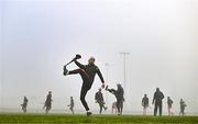 7 January 2024; Carlow players, including Chris Nolan, warm up before the Dioralyte Walsh Cup Round 2 match between Carlow and Kilkenny at Netwatch Cullen Park in Carlow. Photo by Sam Barnes/Sportsfile