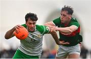 7 January 2024; Liam Gallagher of London in action against Eoghan McLoughlin of Mayo during the Connacht FBD League quarter-final match between Mayo and London at University of Galway Connacht GAA AirDome in Bekan, Mayo. Photo by Tyler Miller/Sportsfile